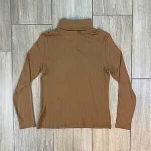 Joie Women’s Rib Knit Turtleneck Sweater Large Tan Brown Pima Cotton Modal Blend